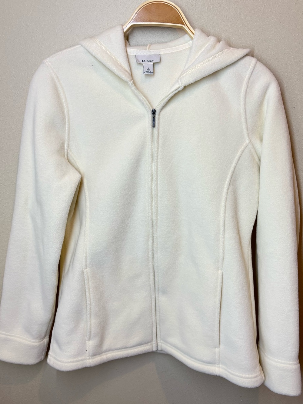 L.L. Bean Women's Cream Hooded Polartec Fleece Jacket - Full Zip, small
